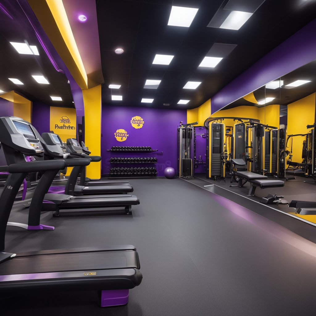 A Planet Fitness gym with a sauna room, equipped with benches, towels, and a steam generator