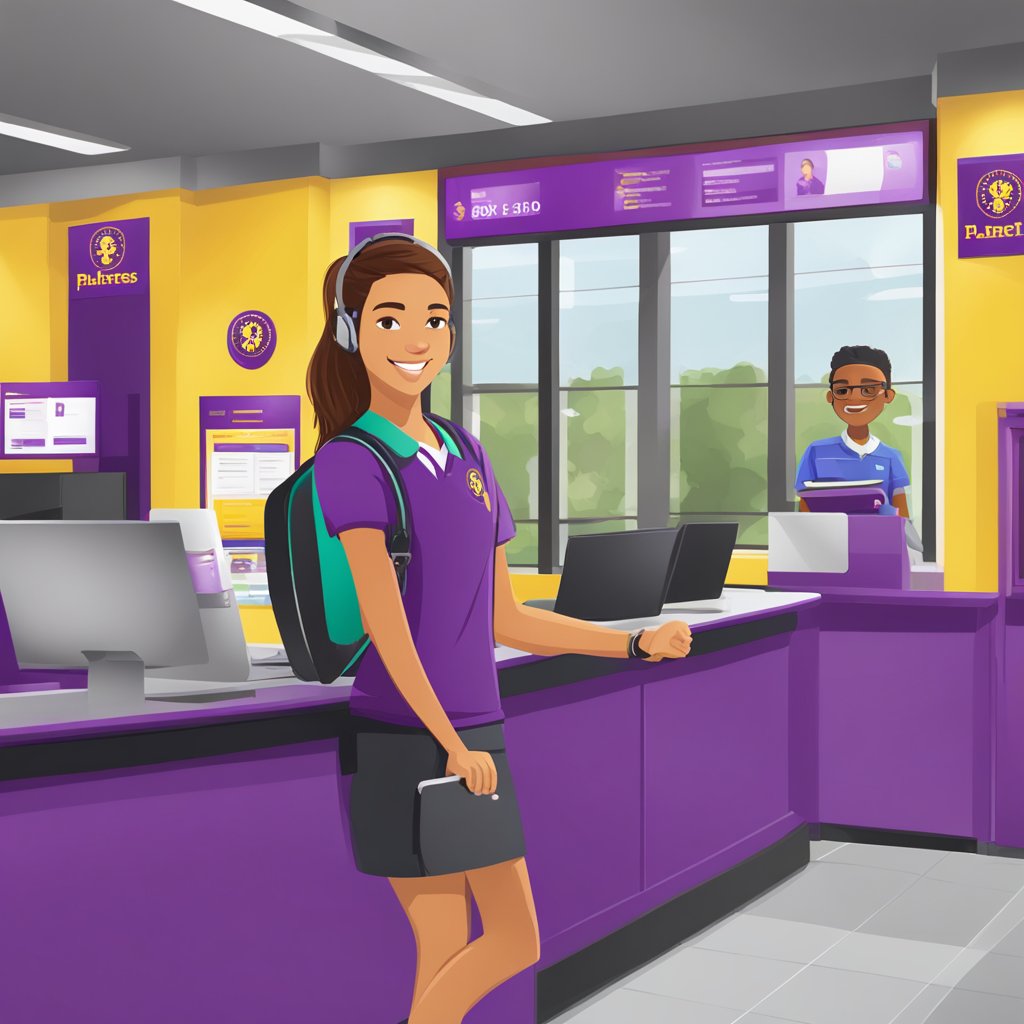 A student showing their school ID at the Planet Fitness front desk