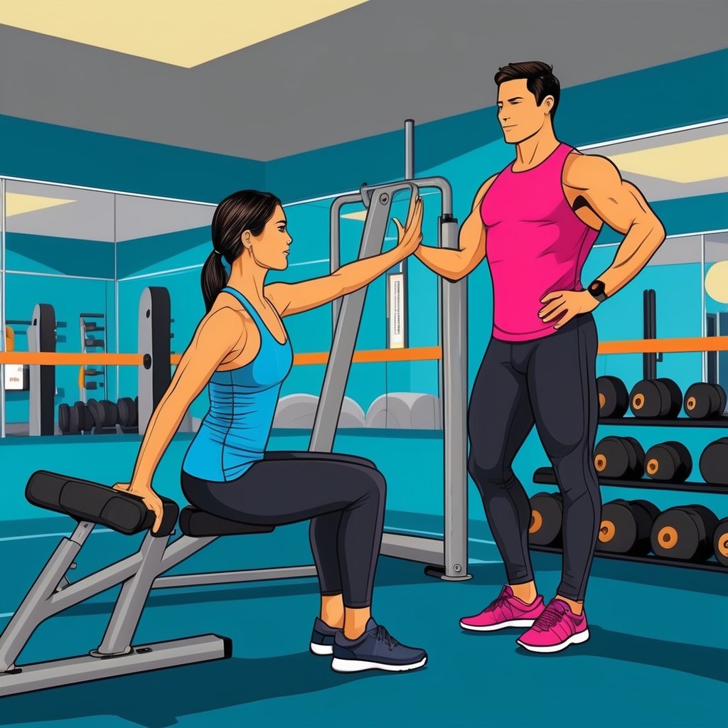 A personal trainer guiding a client through a workout in the designated training area at Planet Fitness
