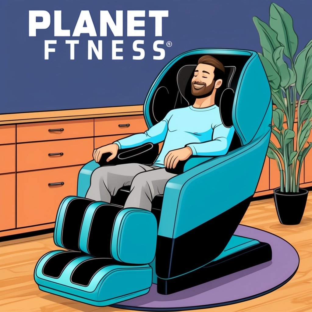 Guest enjoying massage chair at Planet Fitness
