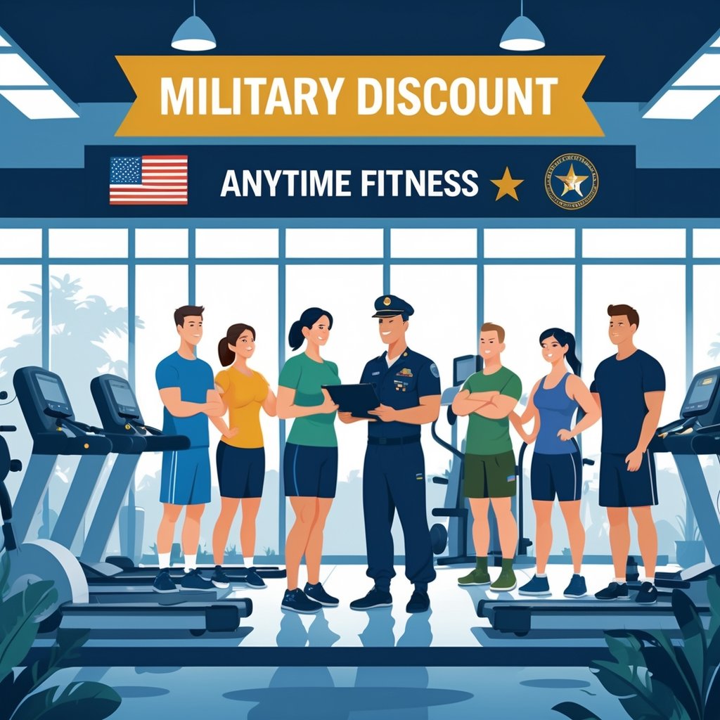 Military personnel exercising and receiving assistance in a modern gym with patriotic decorations.