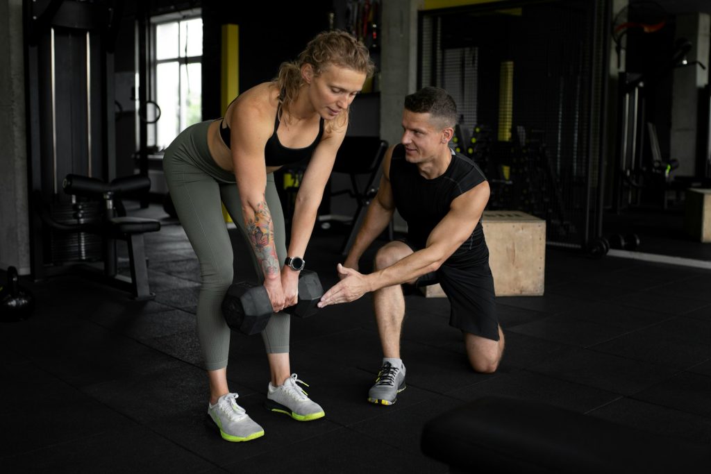 a man and woman exercising