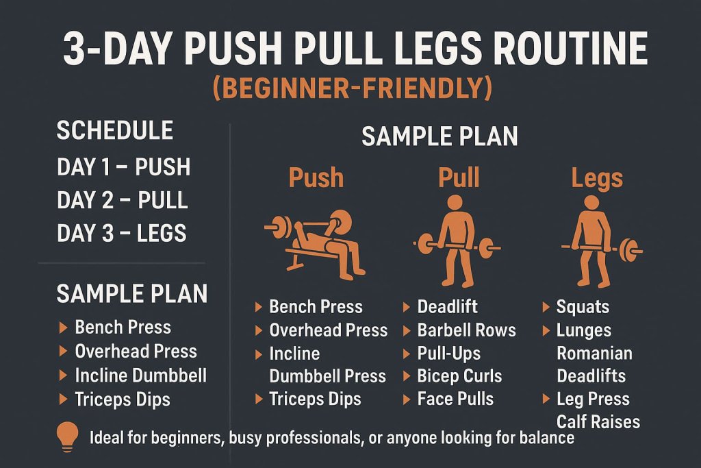 3-Day Push Pull Legs Routine (Beginner-Friendly)