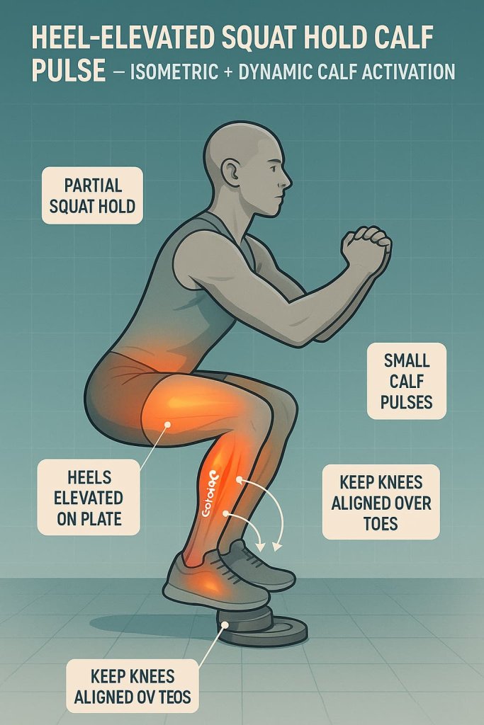 Heel-Elevated Squat Hold Calf Pulse