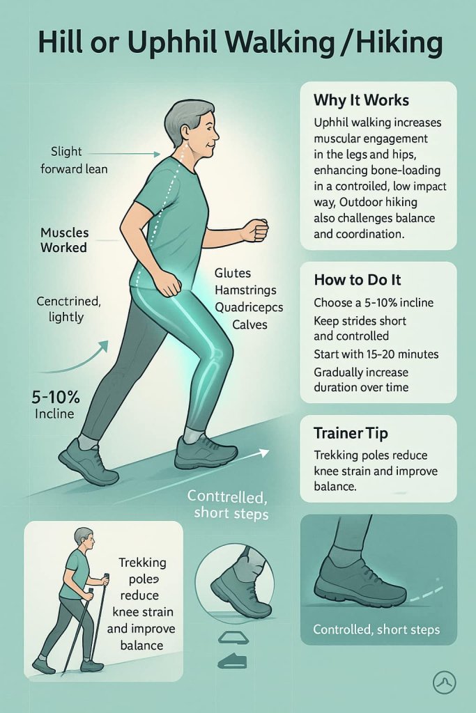 Hill or Uphill Walking / Hiking  Weight-Bearing Exercises for Osteopenia