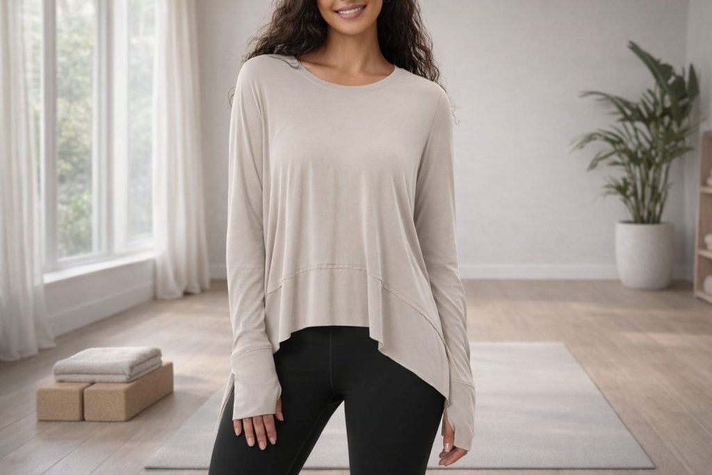 ODODOS Modal Soft Long Sleeve Tee with Thumb Holes — Best for Lightweight Layering and Everyday Yoga