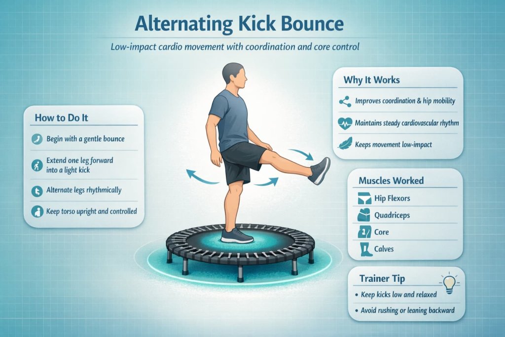 Alternating Kick Bounce Rebounder Exercises