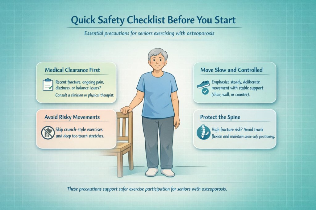 Quick safety checklist before you start Osteoporosis Exercises for Seniors