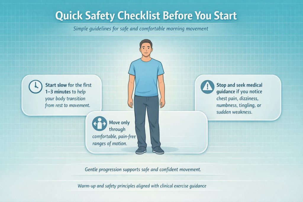 Quick safety checklist before you start Morning Exercises