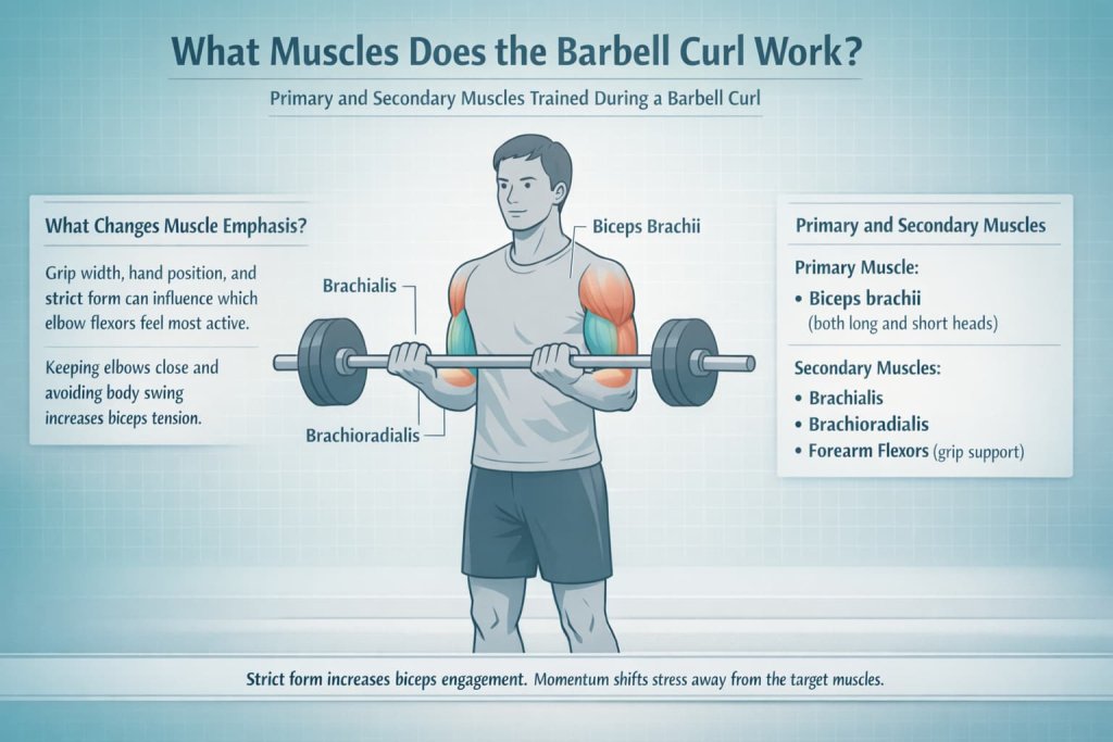 What muscles does the barbell curl work?