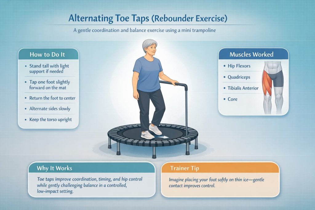 Alternating Toe Taps Rebounder Exercises for Seniors
