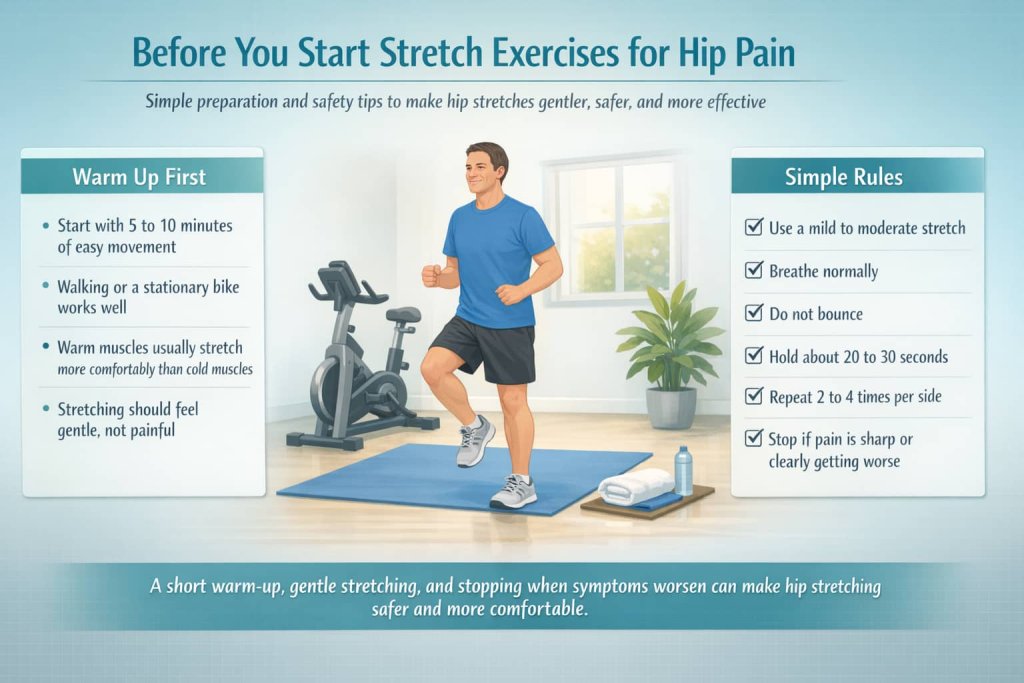 Before You Start Stretch Exercises for Hip Pain