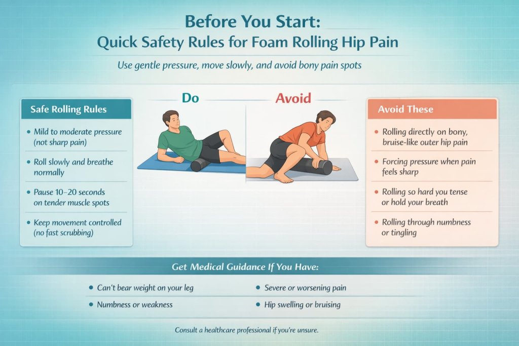 Before you start: quick safety rules for foam rolling hip pain