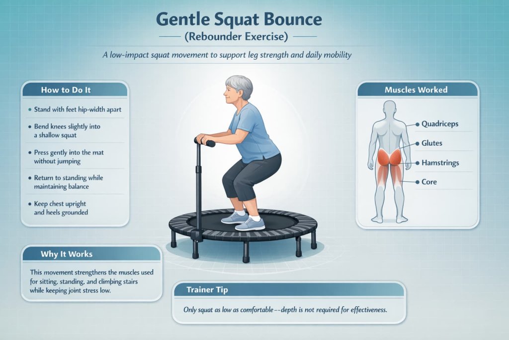 Gentle Squat Bounce Rebounder Exercises for Seniors