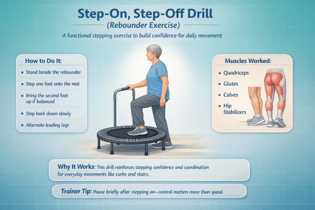 Step-On, Step-Off Drill Rebounder Exercises for Seniors