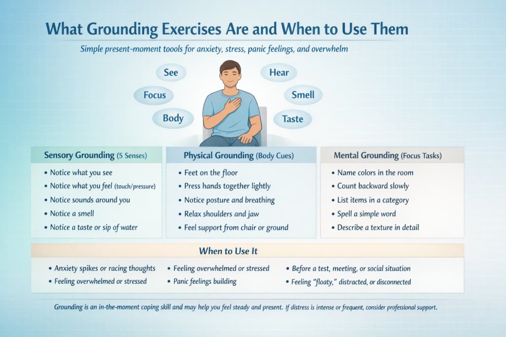 What grounding exercises are and when to use them