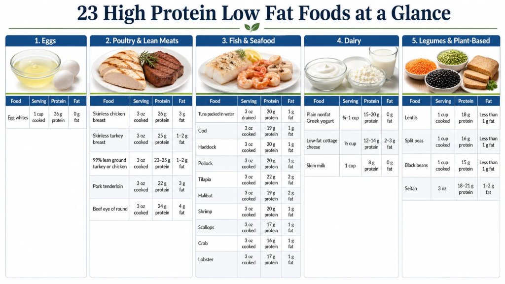 23 High Protein Low Fat Foods at a Glance