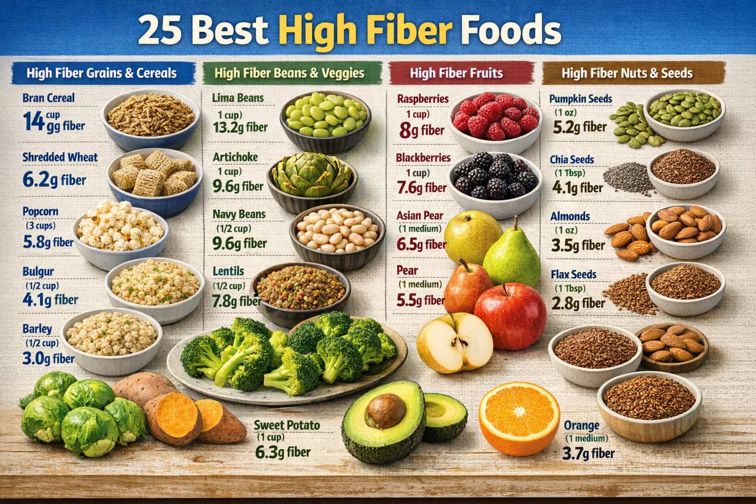 25 Best High Fiber Foods: Digestion, Weight Loss & Heart Health
