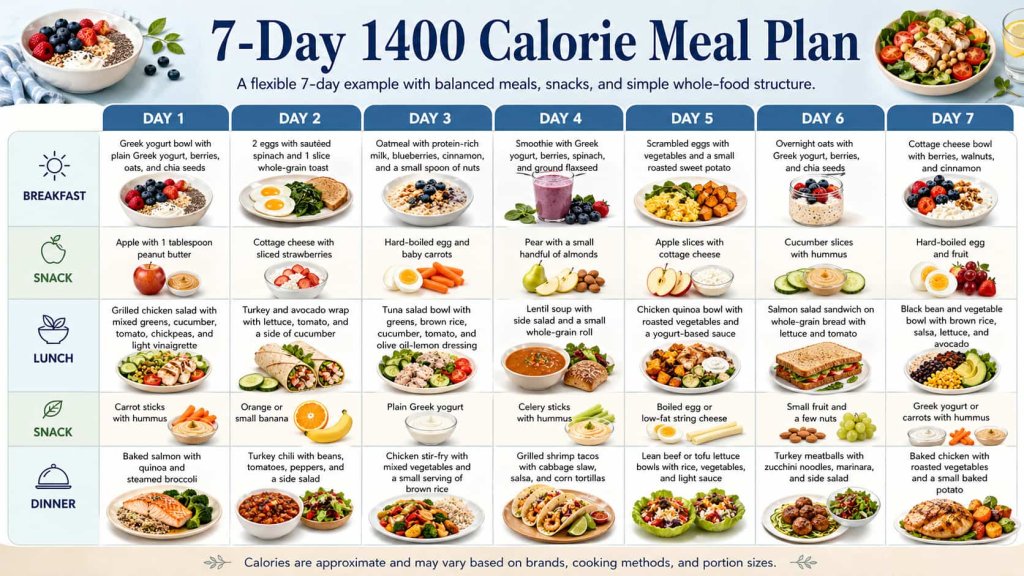 7-Day 1400 Calorie Meal Plan