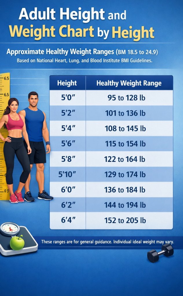 Adult Height and Weight Chart by Height