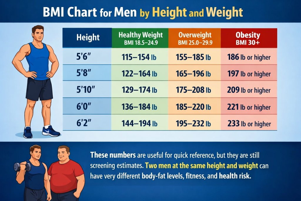 BMI Chart for Men by Height and Weight