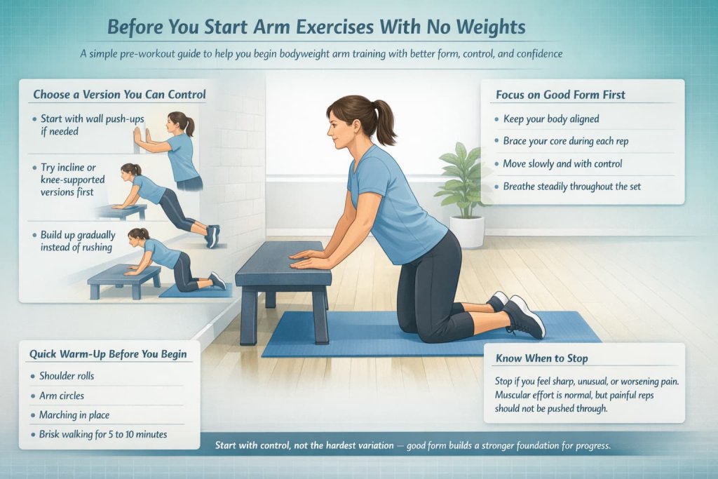 Before you start arm exercises without weights