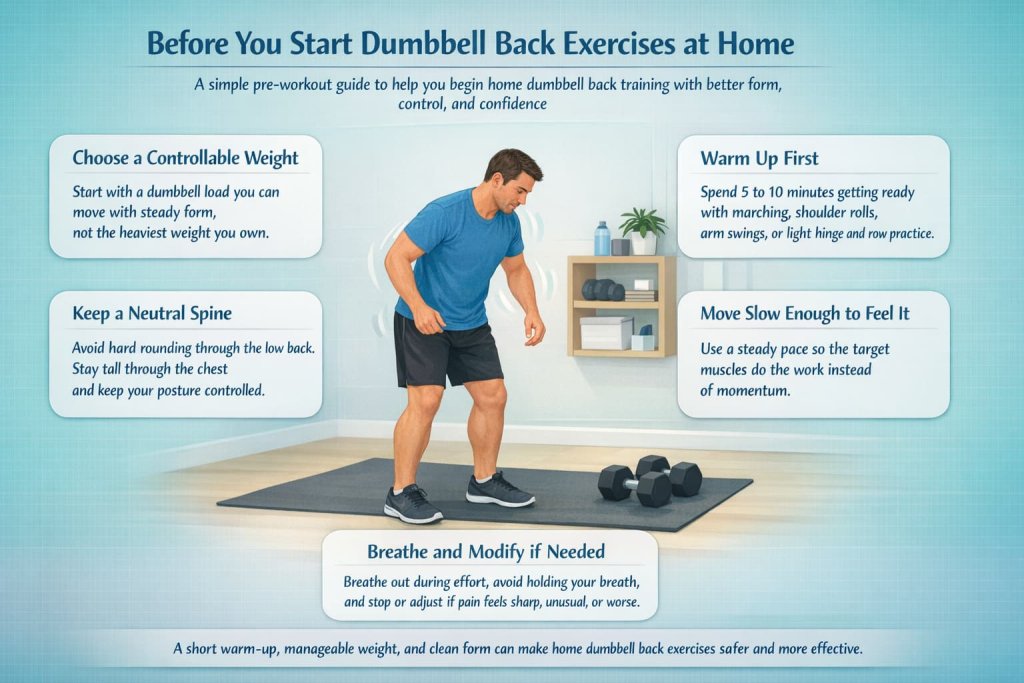Before you start dumbbell back exercises at home