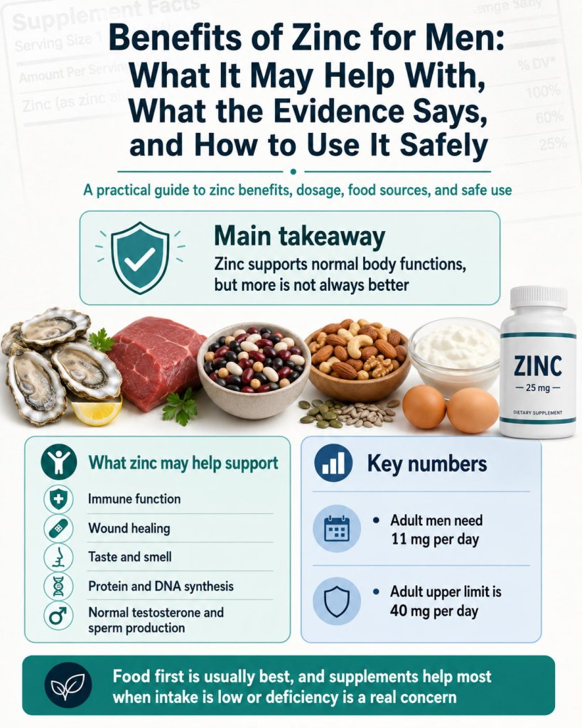 Benefits of Zinc for Men: Evidence, Uses, and Safety