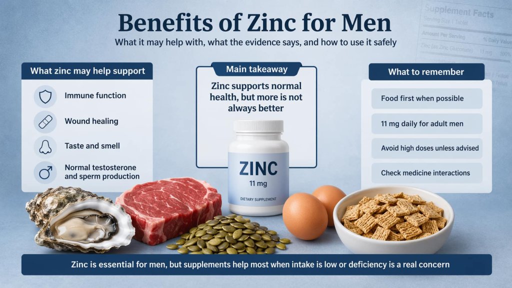 Benefits of Zinc for Men: Evidence, Uses, and Safety
