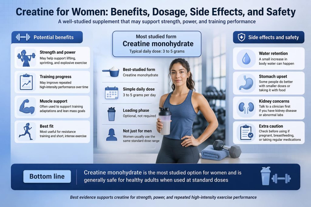 Creatine for Women: Benefits, Dosage, Side Effects, and Safety