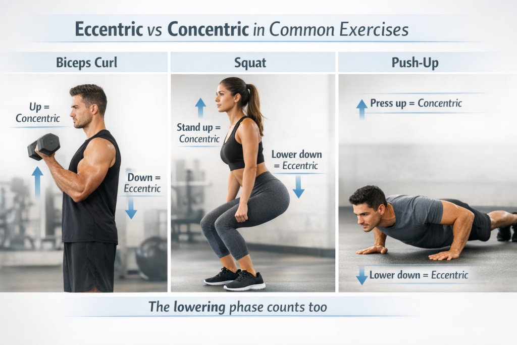 Eccentric vs concentric in common exercises