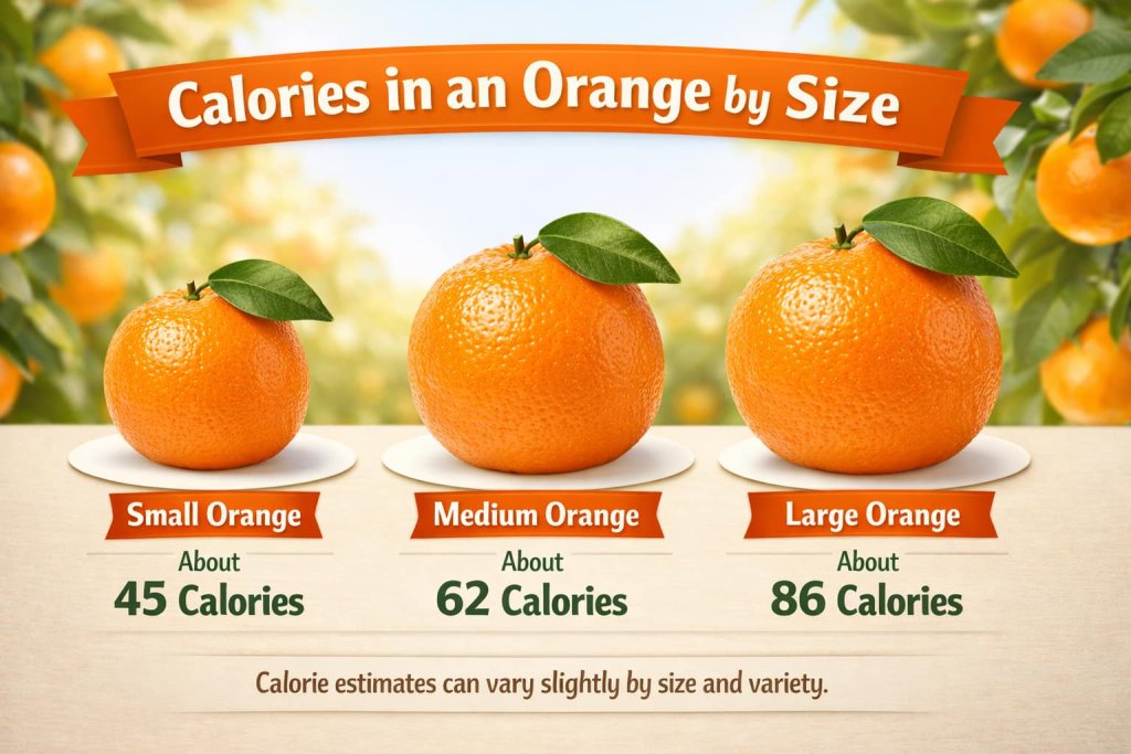 How many calories are in an orange by size?