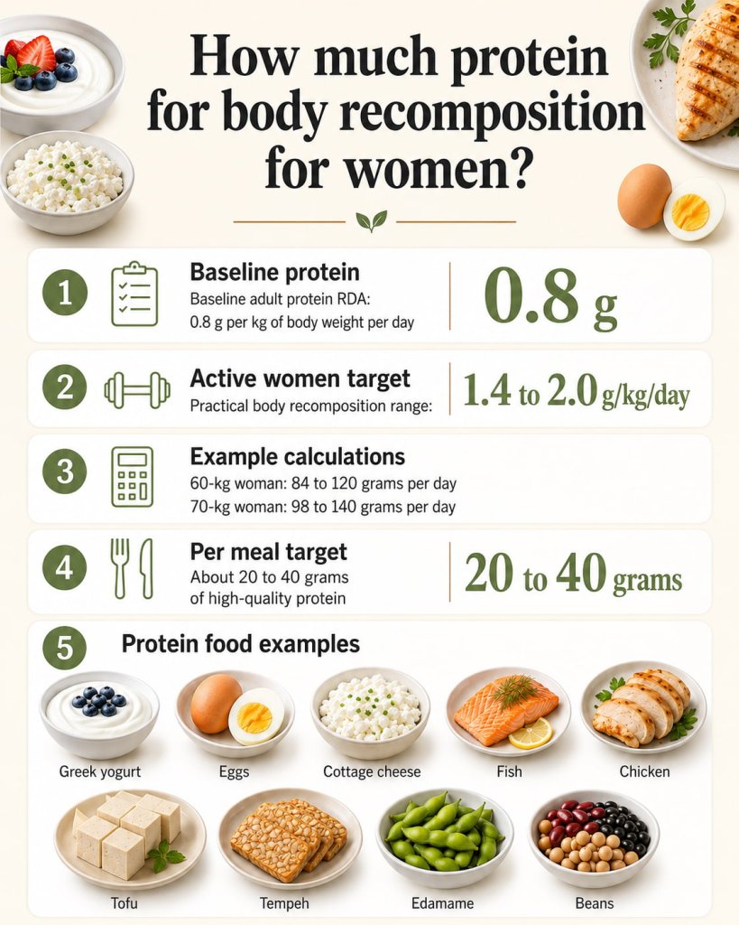 How much protein for body recomposition for women?