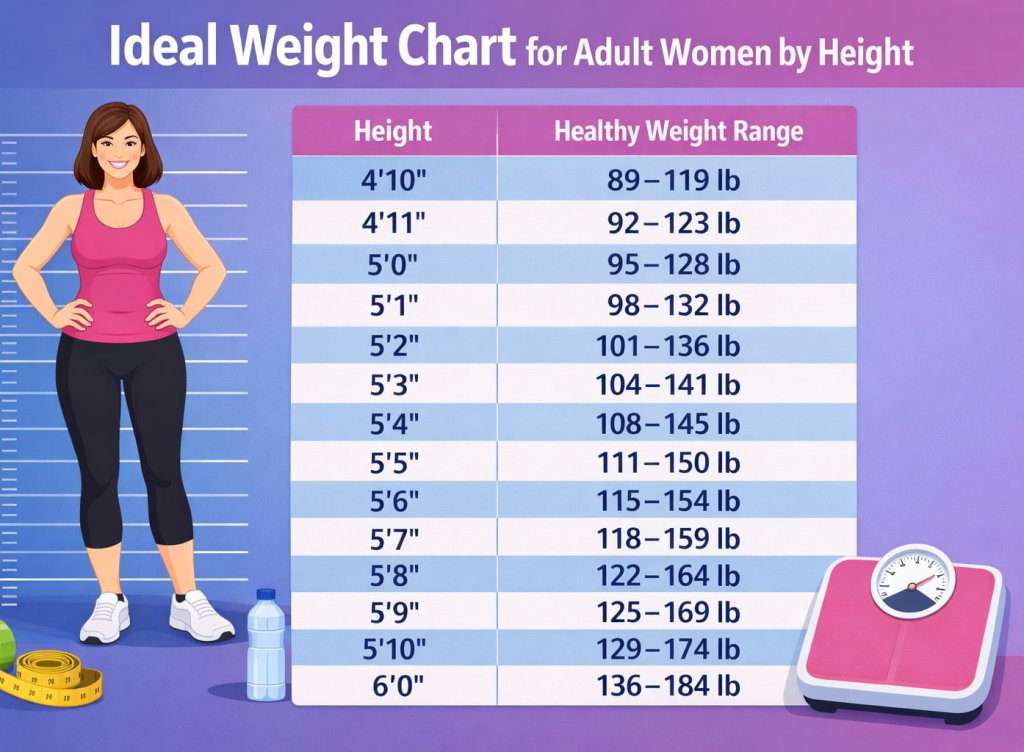 Ideal Weight Chart for Adult Women by Height