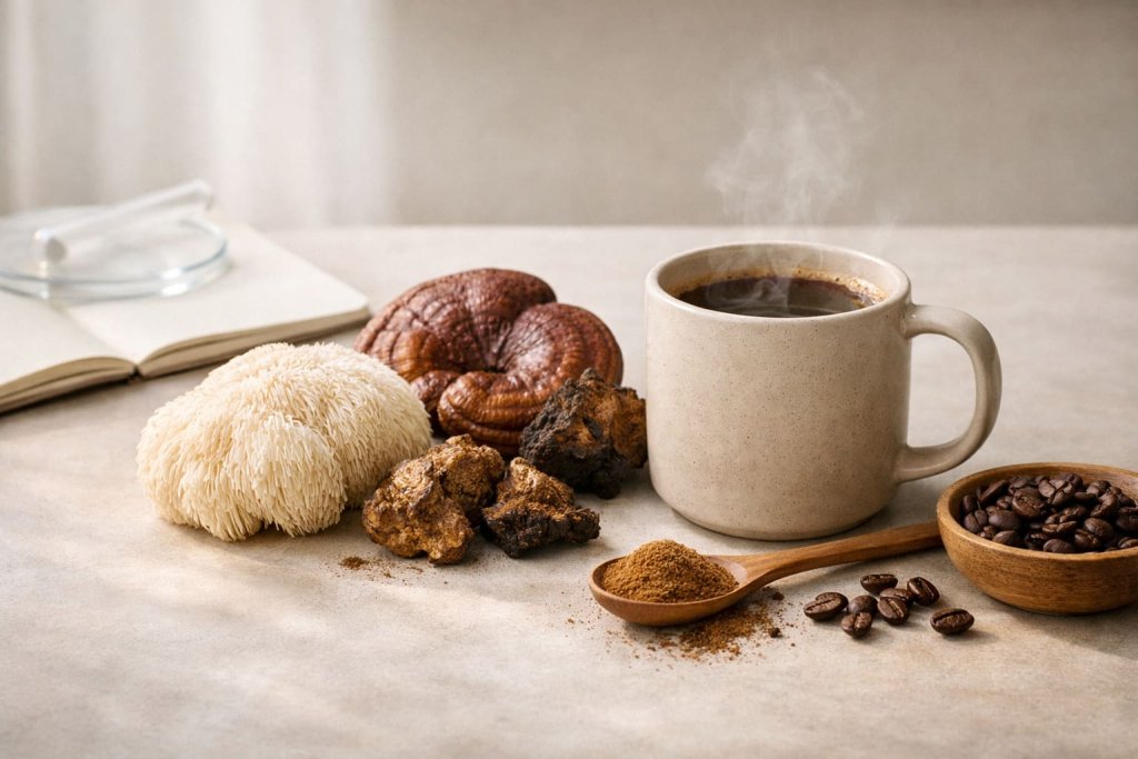 Mushrooms Contain Bioactive Compounds, but That Does Not Guarantee Big Effects in a Coffee Blend