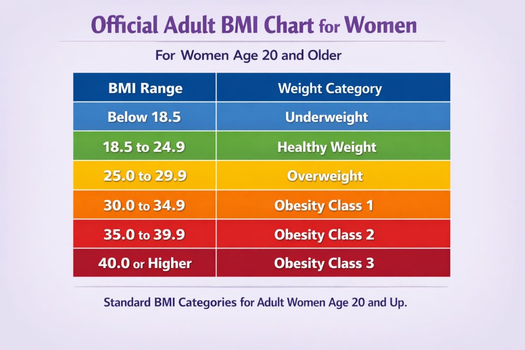 Official adult BMI chart for women
