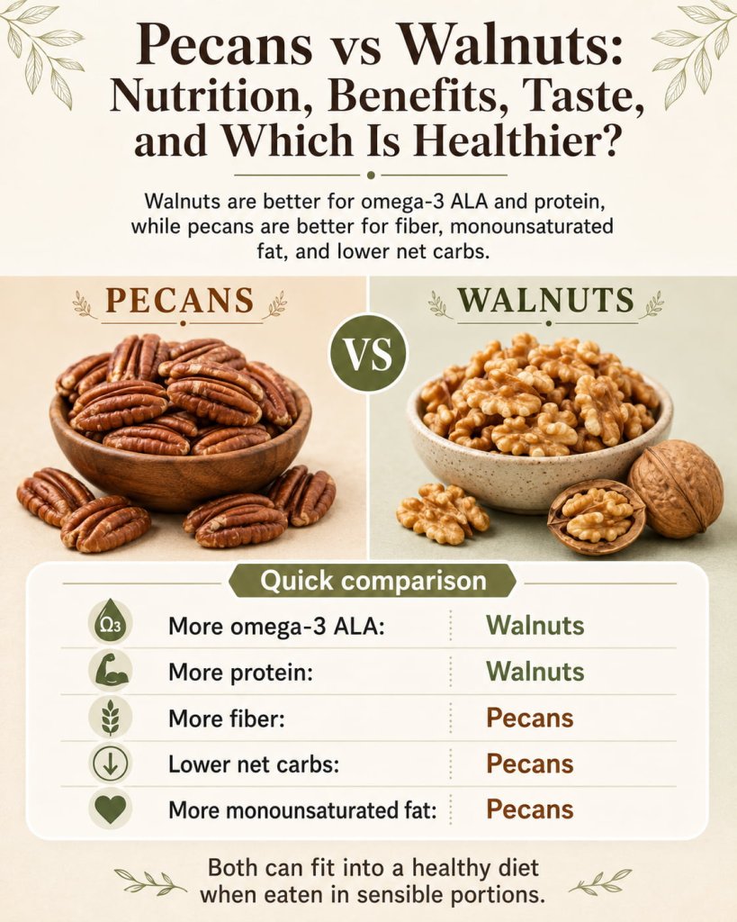 Pecans vs Walnuts: Nutrition, Benefits, Taste, and Best Choice