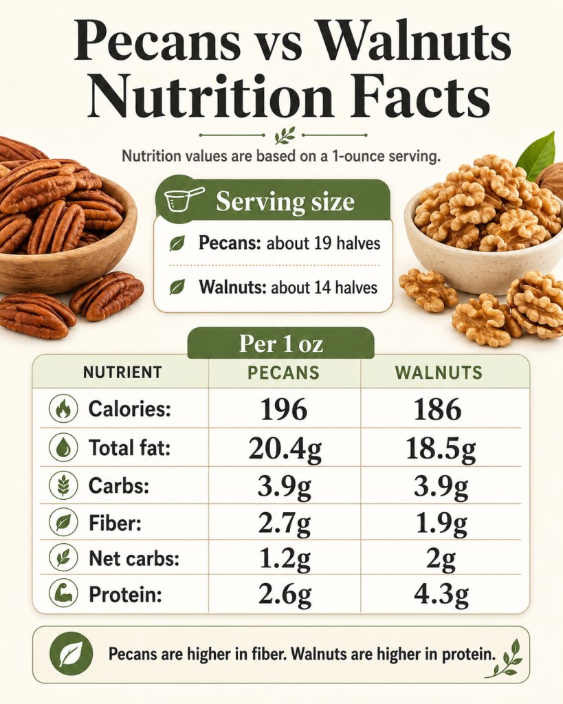 Pecans vs Walnuts Nutrition Facts