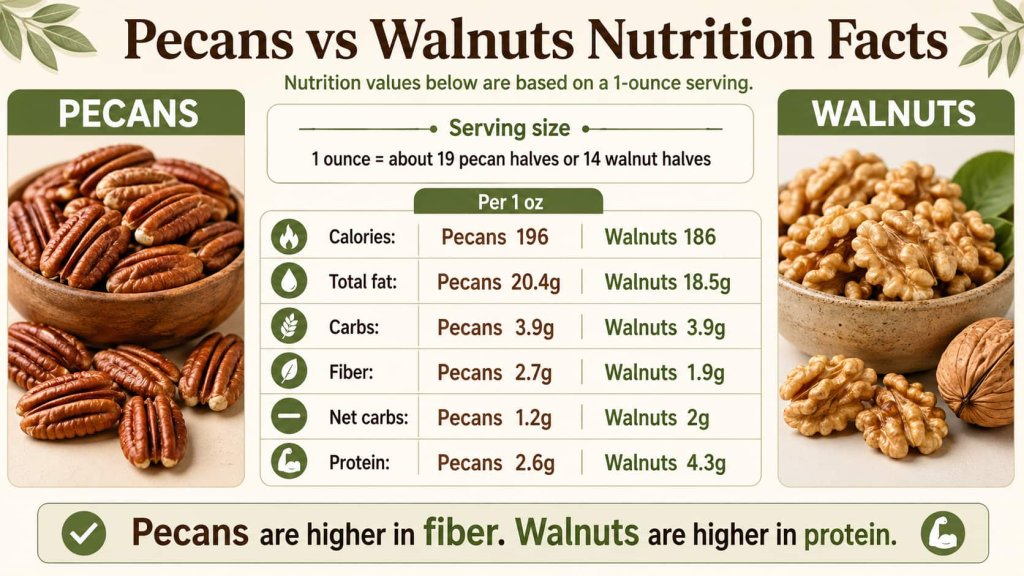 Pecans vs Walnuts Nutrition Facts