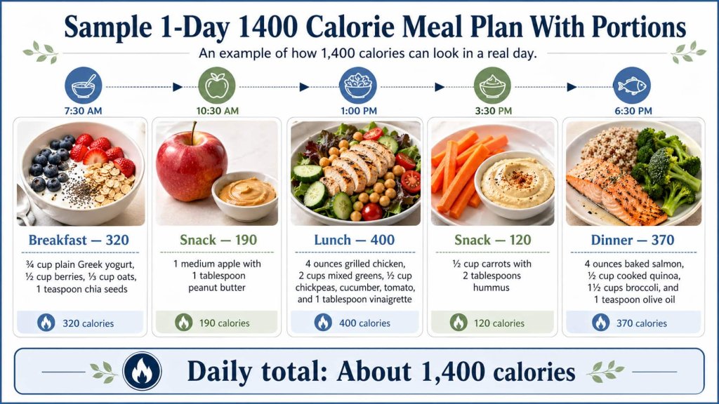 Sample 1-Day 1400 Calorie Meal Plan With Portions