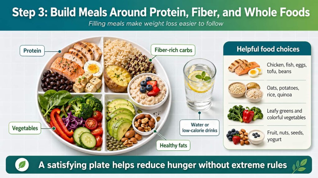 Step 3: Build Meals Around Protein, Fiber, and Whole Foods