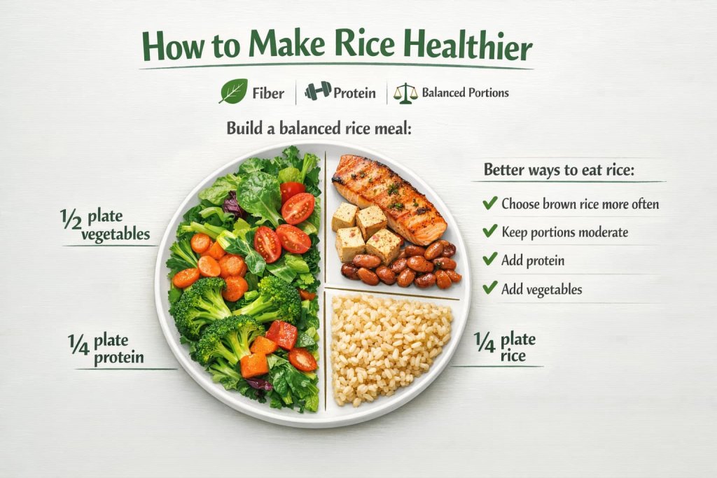 What makes rice healthy or less healthy?