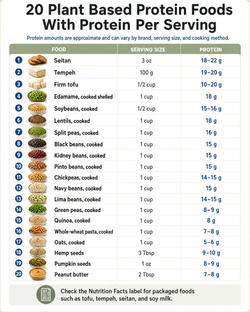 20 Plant Based Protein Foods With Protein Per Serving