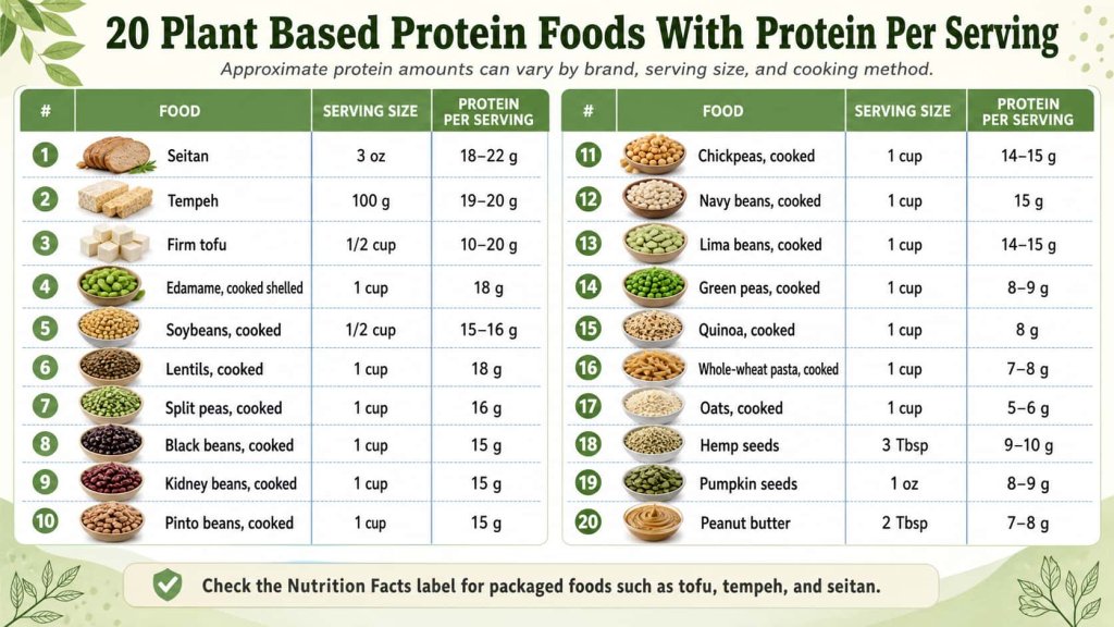 20 Plant Based Protein Foods With Protein Per Serving