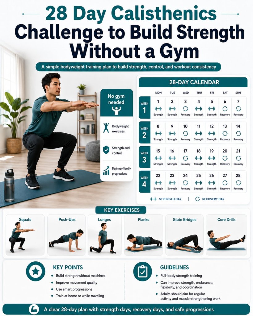 28 Day Calisthenics Challenge to Build Strength Without a Gym