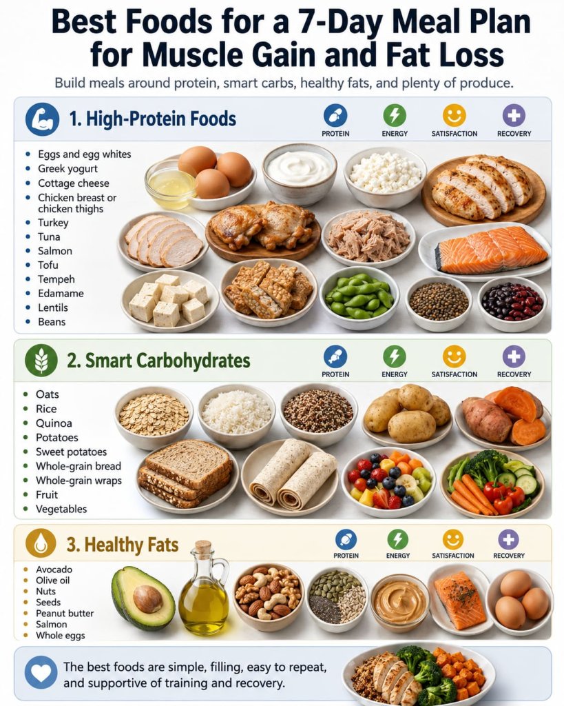 Best Foods for a 7-Day Meal Plan for Muscle Gain and Fat Loss
