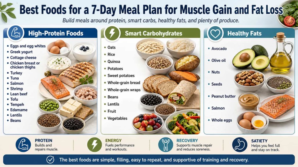 Best Foods for a 7-Day Meal Plan for Muscle Gain and Fat Loss