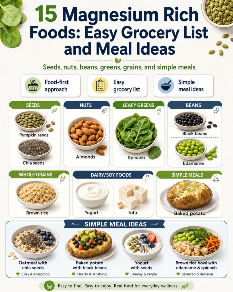 15 Magnesium Rich Foods: Easy Grocery List and Meal Ideas