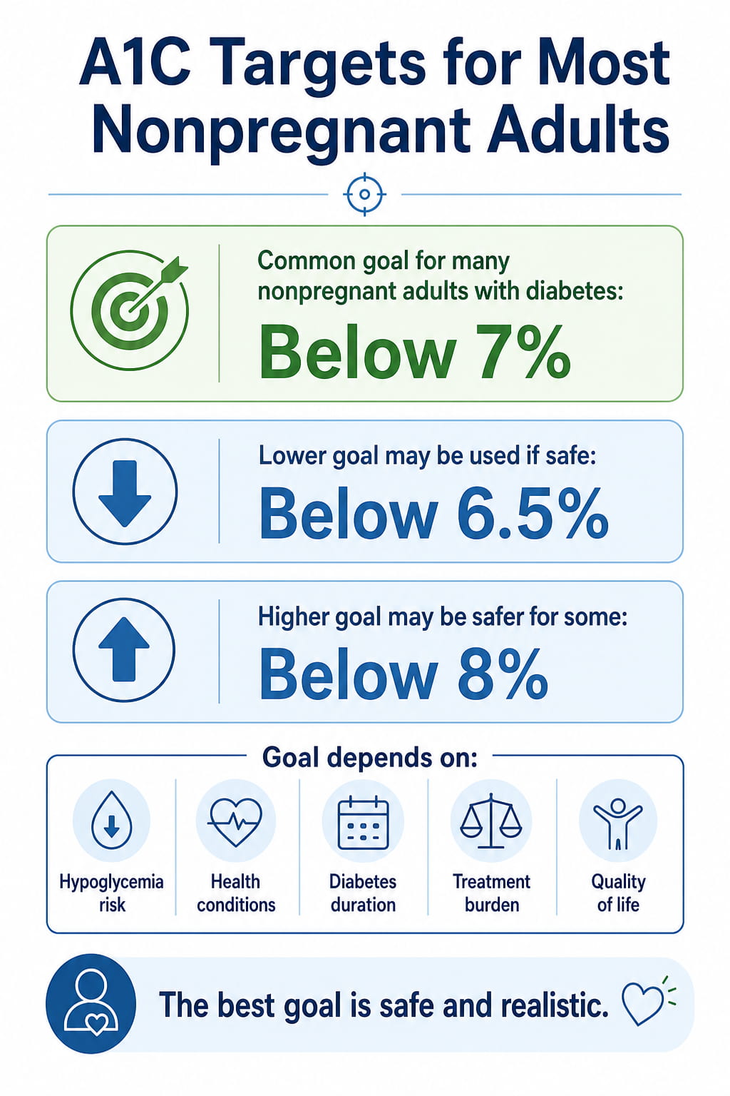 A1C Targets for Most Nonpregnant Adults