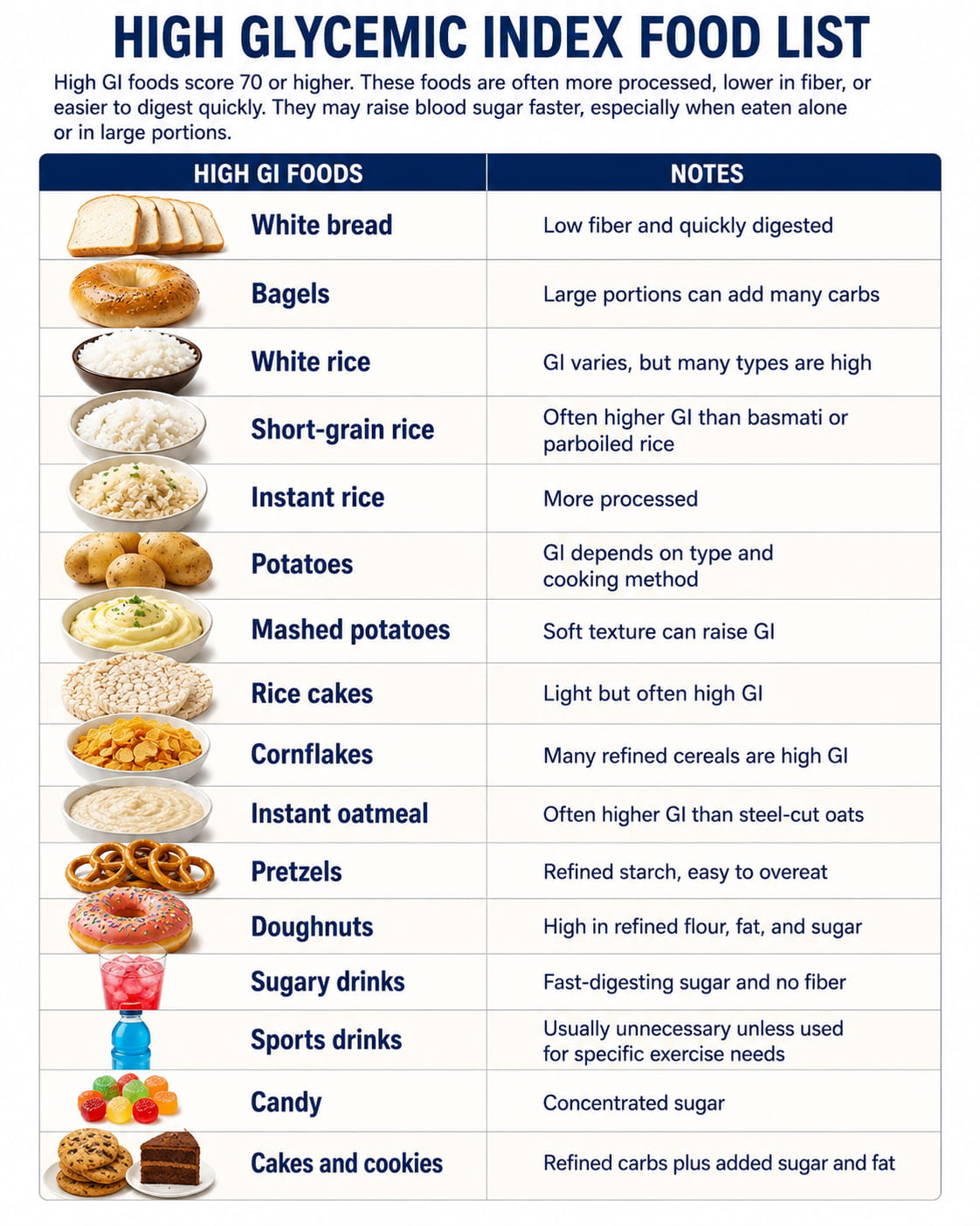 High Glycemic Index Food List